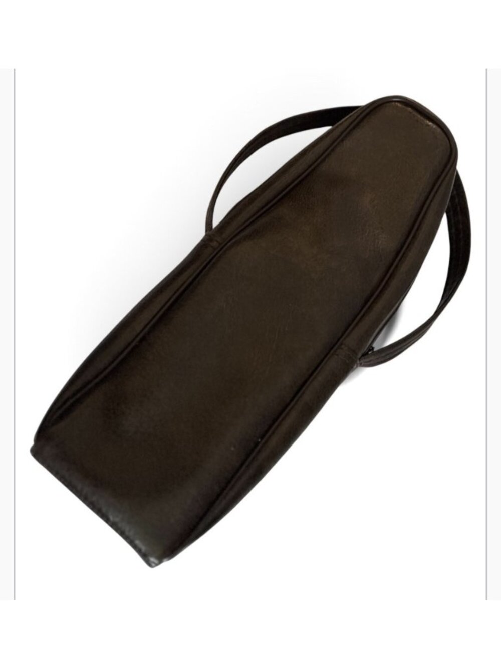 Vintage Brown Leather Zipper Wine Bottle Holder Carrier Handle Nice